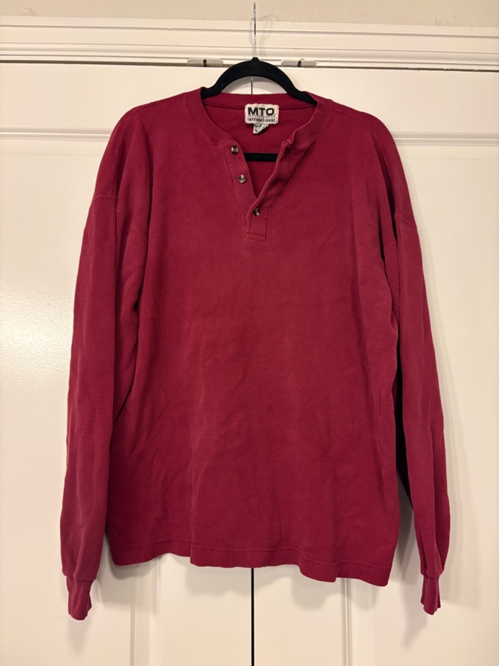 MT Long-Sleeve Henley in Deep Berry Red
